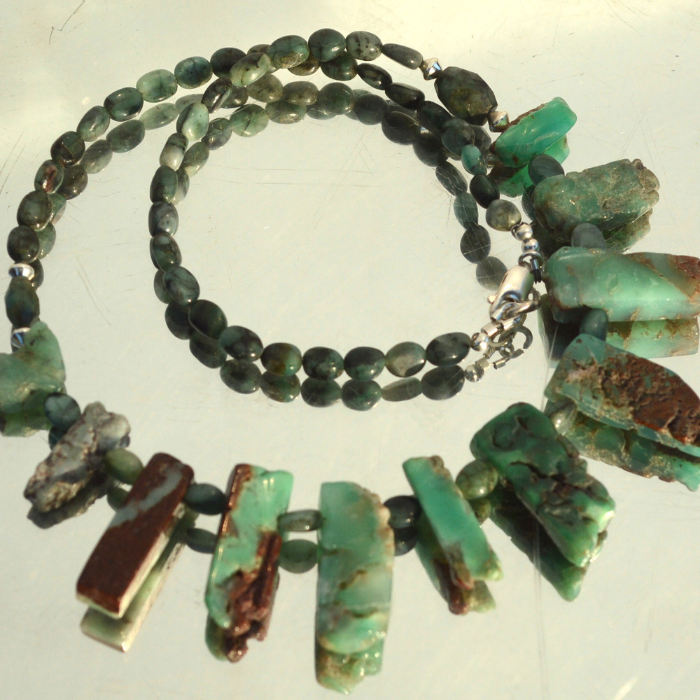 Sterling Silver Chrysoprase Emerald Necklace 925 - Picture 8 of 8